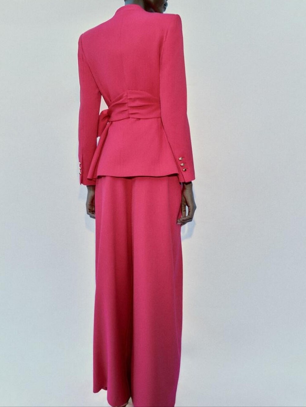 Zara Shoulder Pad Blazer With Buckle Belt Fuschia Bnwt - Picture 3 of 16